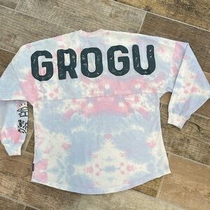 Disney Star Wars Tie Dye Spirit Jersey Grogu Long Sleeve Shirt Spellout Size L